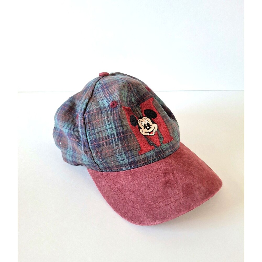 VTG Disney Mickey Mouse Plaid Burgundy Embroidered Snapback Cap Goofy's Hat Co